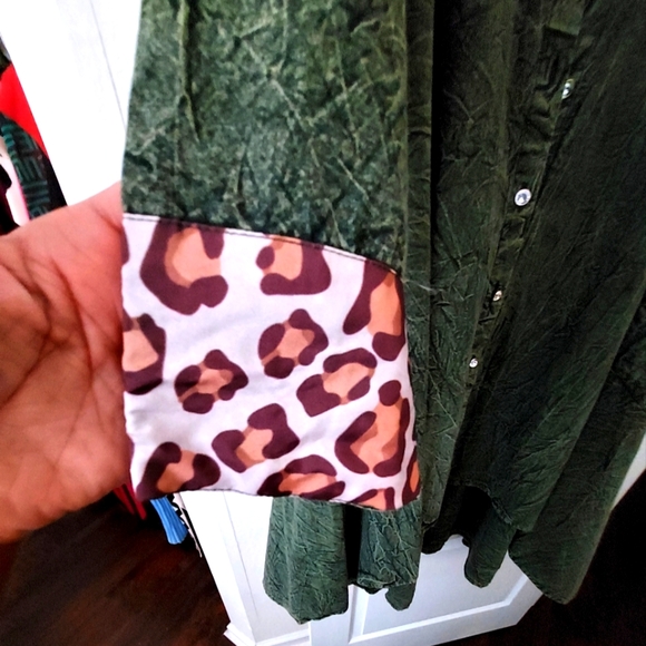 Acid-Wash Olive green swing jacket/dress - Picture 2 of 16